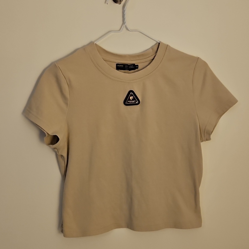 FINESSE Beige Logo Short Sleeve Crop Top - Picture 2 of 9